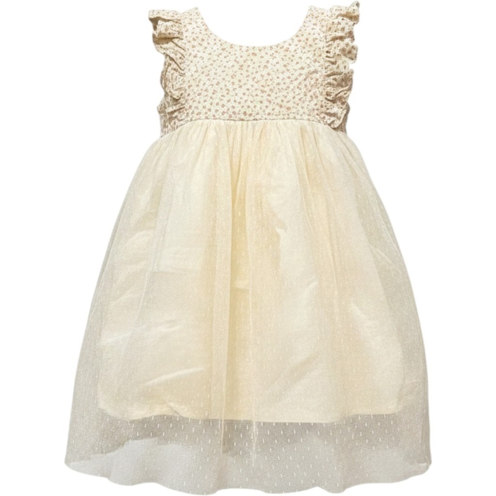 Joy Marie Clothing Girls Cream Floral Tulle Swiss‎ Dot Party Dress 4T